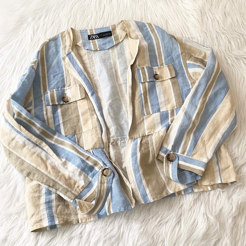 Zara Blue Tan Striped Blazer
